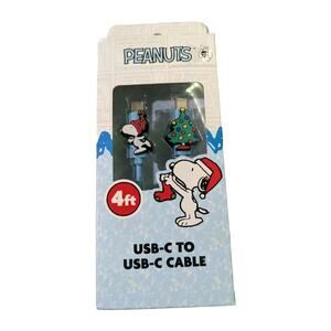 3/$20 New Peanuts Snoopy USB-C Cable 4ft Holiday Christmas Skiing Ice Skating